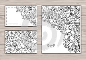 Contour wedding card set with abstract background