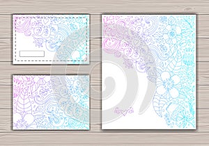 Contour wedding card set with abstract background