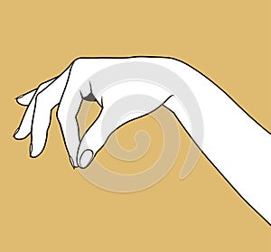 Contour of woman`s hand palm down with pinch fingers