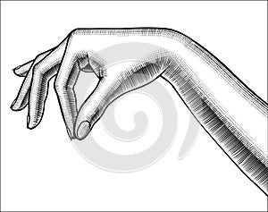 Contour of woman`s hand palm down with pinch fingers