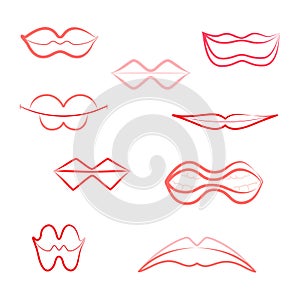 Contour womens lips icons isolated on white