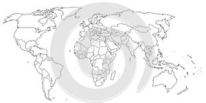 Contour world map black and white colors