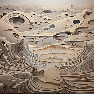 Contoured Shading: A Captivating 3d Paper Art Image Of A Desert Terrain photo