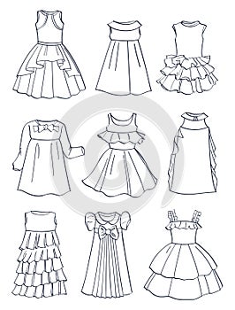 Contours of festive dresses for little girls