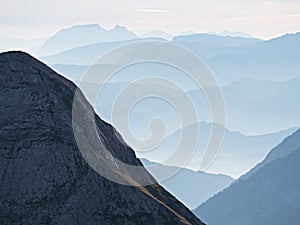 Contours of sharp mountains, side by side increased from morning high humidity