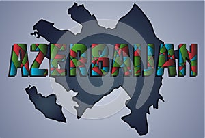 The contours of territory of Azerbaijan republic and Azerbaijan word in colors of the national flag