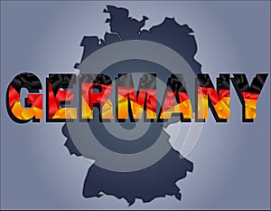 The contours of territory of Germany and Germany word in the colors of the national flag