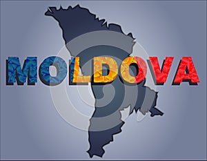 The contours of territory of Moldova and Moldova word in the colors of the national flag