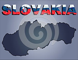 The contours of territory of Slovakia and Slovakia word in the colors of the national flag