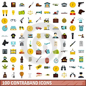 100 contraband icons set, flat style photo