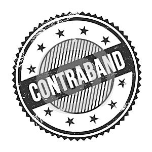 CONTRABAND text written on black grungy round stamp photo