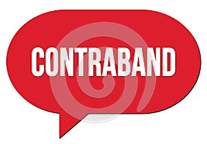 CONTRABAND text written in a red speech bubble photo
