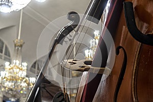 Contrabass on stage in front of an empty hall