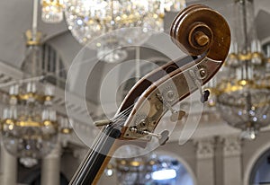 Contrabass on stage in front of an empty hall