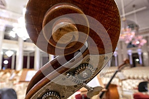 Contrabass on stage in front of an empty hall