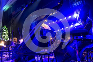 Contrabass on stage in front of an empty hall