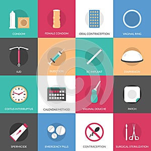 Contraception Methods Icons Set