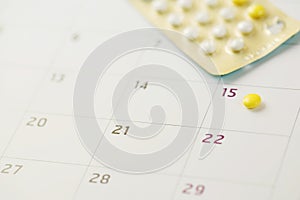 Contraceptive control pills on date of calendar