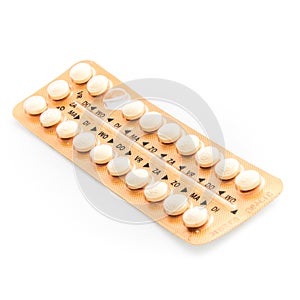 Contraceptive pills isolated on white background - birth control method photo