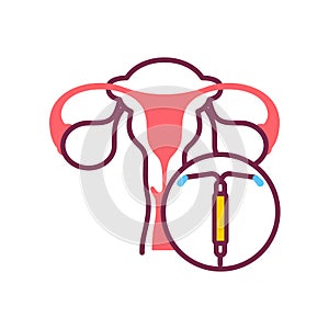 Contraceptive spiral color line icon. Intrauterine device. Birth control. Copper IUD. Safety sex sign. Pictogram for web