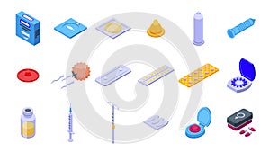 Contraceptives icons set isometric vector. Birth control photo