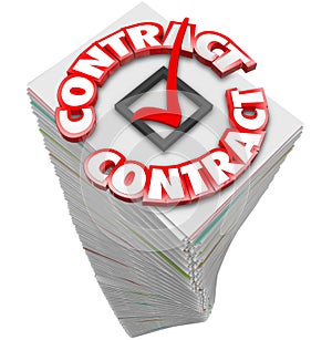 Contract 3d Word Paperwork Stack Pile Documents Official Files S