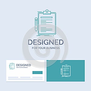 Contract, check, Business, done, clip board Business Logo Line Icon Symbol for your business. Turquoise Business Cards with Brand