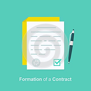 Contract creation, document formation, obligation concept, last will paper, prenup terms conditions, application form photo