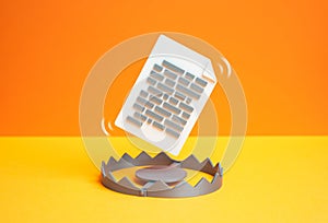 A contract document over a trap. A contract with unfavorable terms