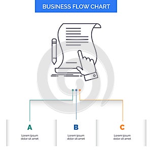 contract, document, paper, sign, agreement, application Business Flow Chart Design with 3 Steps. Line Icon For Presentation