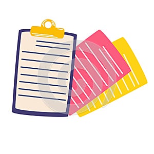 Contract documents. Documents with paper sheets, signatures and sticky notes. Employment business and finance. Hiring. Vector