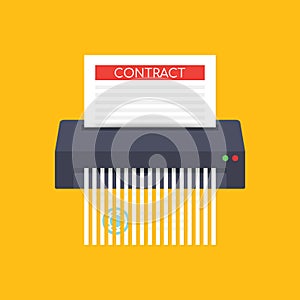 Contract failure agreement cancelation broken paper shredder company business no deal. Vector illustration.