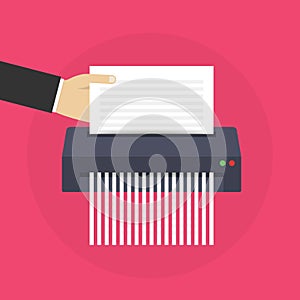 Contract failure agreement cancelation broken paper shredder company business no deal. Vector illustration.
