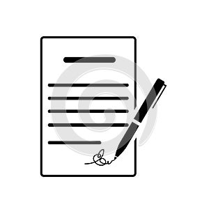 The contract icon. Agreement and signature, pact, accord, convention symbol.
