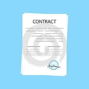 The contract icon. Agreement and signature, pact, accord, convention symbol