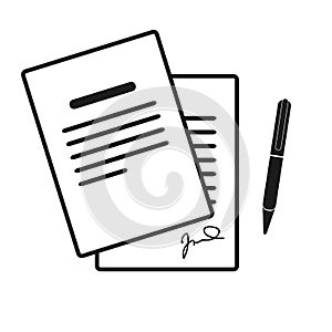 The contract icon. Agreement and signature, pact, accord, convention symbol. Flat Vector illustration