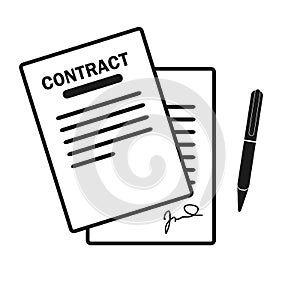 The contract icon. Agreement and signature, pact, accord, convention symbol. Flat Vector illustration