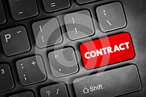 Contract - legally enforceable agreement that creates and governs mutual rights and obligations among its parties, text concept