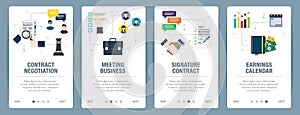 Contract negotitation, meeting business,  signature contract, earnings calendar