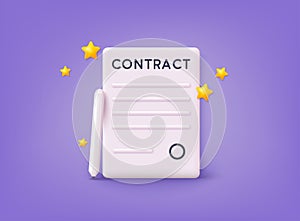 Contract papers. Document. 3D Web Vector Illustrations