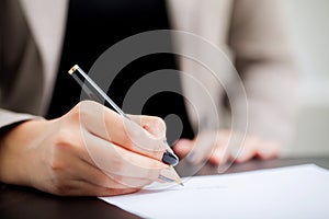 Contract Signature. Business Woman Signing Contract Document For