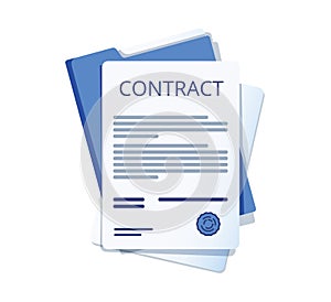 Contract signing. Contract agreement memorandum of understanding legal document stamp seal, concept for web banners