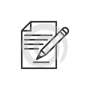 Contract signing, document and pencil line icon, outline vector sign, linear style pictogram isolated on white.