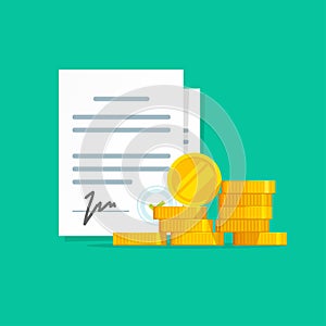 Contract success deal or agreement with money vector illustration, flat cartoon signature document and loan or credit