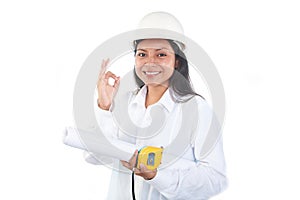 Contractor girl ok gesture