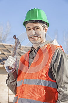 Contractor with hammer