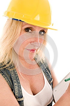 Contractor lady writing contract estimate
