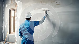 Contractor are painter the wall indoors at home