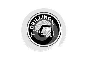 Contractor, trench digger and drilling rig logo design inspiration Heavy equipment logo vector for construction company. Creative