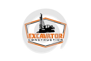 Contractor, trench digger and drilling rig logo design inspiration Heavy equipment logo vector for construction company. Creative